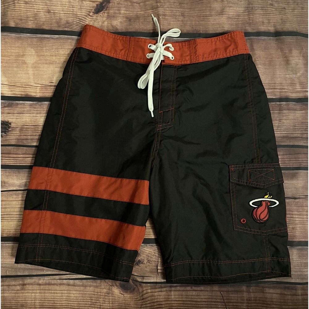 NBA Miami Heat Basketball Swim Trunks Shorts Embroidered Logo Color Blocked Sz S